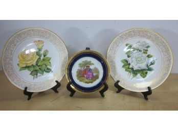 2 Edward Marshall Boehm Rose Plates & One Limoges Plate