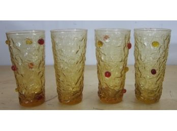 4 Amber Drinking Glasses With Lava Looking Texture