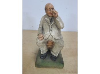 OLD MAN PICKING HIS NOSE SEATED STATUE VINTAGE CHALKWARE