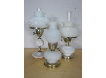 3 Hobnail Milk Glass Lamps