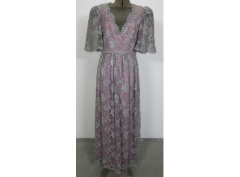 Vintage Pink Embroider And Grey Lace Dress