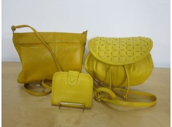 Two Yellow Vintage Bag And Wallet