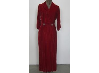 Vintage 1940s Red  Velvet  Robe Lounging Dressing Gown- LADIES