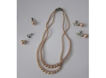Vintage Pink Pearl Necklace Set
