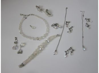 Vintage Jewelry Set, 1950s Crystal Necklace, Crystal Earrings, Crystal Bracelet