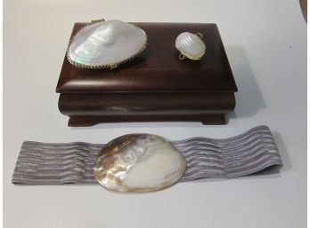 Elasticated Shell Belt And Shell Clutch And Pill Box