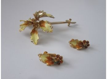 Vendome Enamel Bouquet Brooch Earring Set