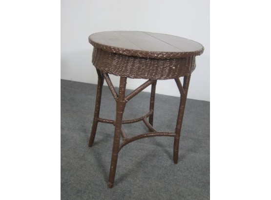 Brown Painted Wicker And Bamboo Round Stand