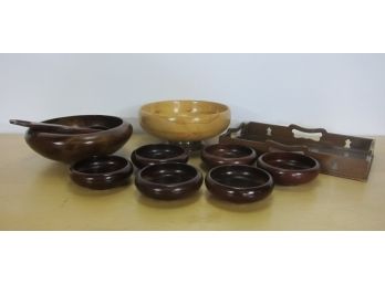 Group Lot Of Wooden Salad Bowls And Tray