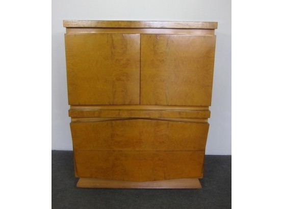 Mid Century Modern Burl Wood Art Deco Tall Chest Dresser By Red Lion Furniture