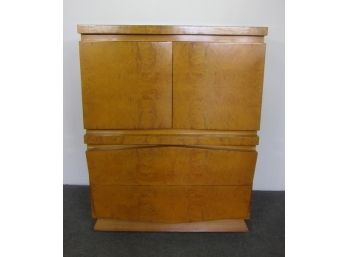 Mid Century Modern Burl Wood Art Deco Tall Chest Dresser By Red Lion Furniture