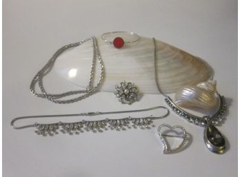 Group Lot Of Silver Tone Jewelry