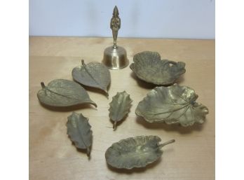 Group Lot Brass Leafs And Bell.