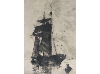 Signed  Sailing Ship At Mooring Print