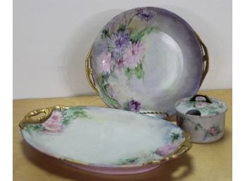 Vintage Hand Painted Schwarzburg Serving Platters And Suger Bowl