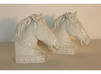 Pair Italian Porcelain House Head Bookends