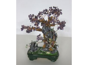 Crystal Money Tree Bonsai Feng Shui Gem Decoration For Wealth And Luck (Purple)