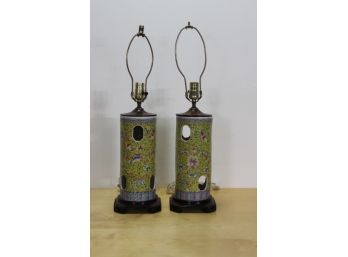 Pair Of Yellow Oriental Lamps
