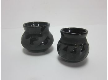 2 Small Black Glaze  Native Vase