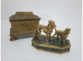 Assorted Lot Of A Jewelry Box And Brass Dogs #218