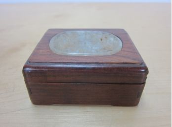 Rosewood  Wood Box With A Carved Jade Medallion