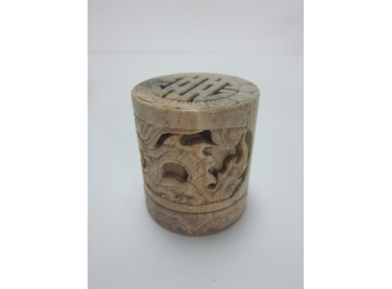 Oriental Carved Soapstone Round Box