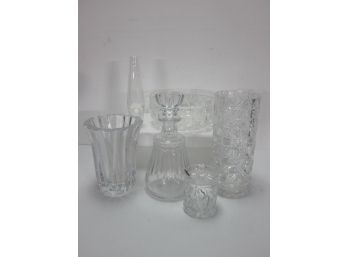 Shelf Lot - (a Signed Baccarat Decanter, A Steuben Vase, An Orrefors Vase, Etc. )