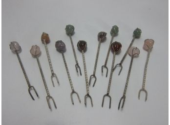 Vtg Semi-Precious Stone Cocktail Forks