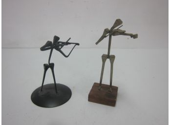 2 Metal  Violin Sculpture