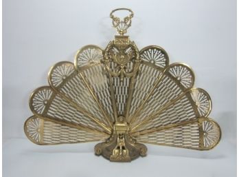 Brass Peacock Fan Vintage Fireplace Screen With Face