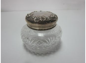 Sterling Dresser Jar, Glass W/ Sterling Lid