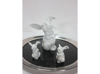 Set Of 3 Rosenthal Germany White Ceramic Laughing Bunny Rabbit Figures