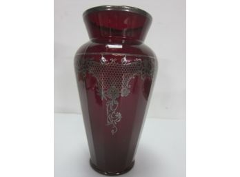 Ruby Red Vase With Silver Inlay