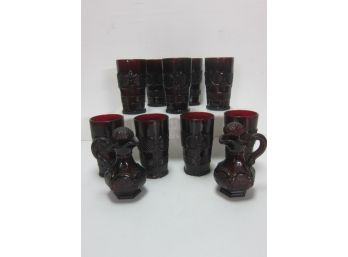 8 Vintage Avon Cape Cod 12oz Ruby Red Glass Tumblers Water 5  3/4 Tall Glasses