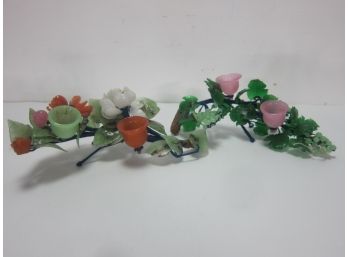 Pair Of Vine Of Glass Flowers Candle Holder