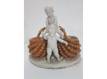 Italian Porcelain Basket With 2 Cherubs