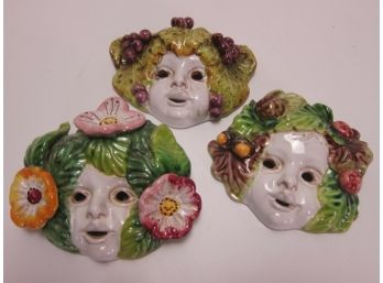 Vintage Italian Majolica Set Of Four Seasons Face Plaques ( 3)
