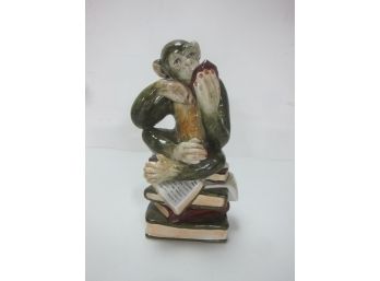Vintage Ceramic Monkey Figurine Sitting On A Stack Of Books ( 79 )