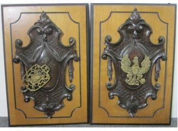 Pair Wood Wall Panels With Brass Mounts (130)