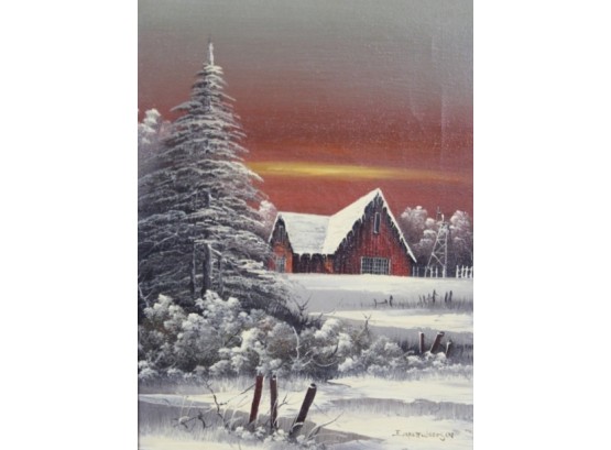 Everett Woodson Oil Painting On Canvas Of Rural Winterscape(12)