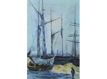 Signed Boat Scene By P.Newman Oil On Canvas  (20)