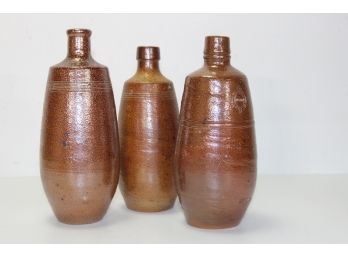 3 Vintage Pottery Wine Bottles