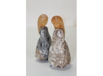 Pair Of Marble Girl Figure With Alabaster Head