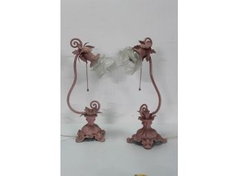 Pair Of Pink Vintage Side Table Lamps