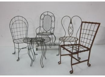 Antique 5 Doll Hand Twisted Wire Patio Furniture Chairs
