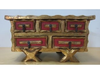 Painted Wood Venetian Style Jewelry Box- Small  Storage Box 5 Drawers