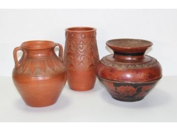 Group Lot Of 3 Unsigned  Pottery -Likir Pottery And The Colour Of Sulphur