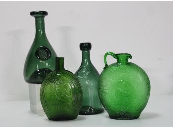 Group Lot Of Vintage Green Bottles