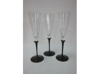 3 Vintage Black Champagne Glasses
