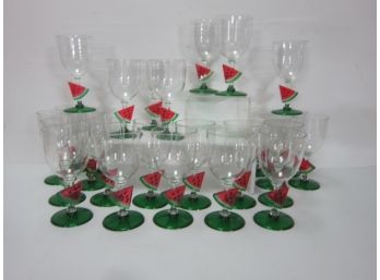 26 Unbreakable Plastic Stemware Watermelon Wine Glasses